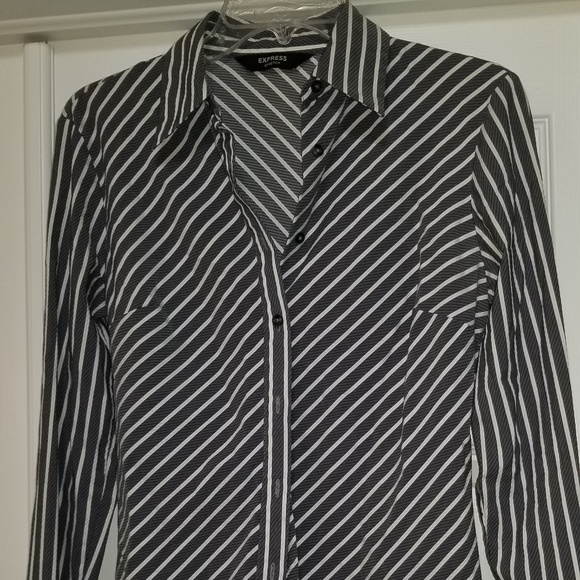 Express Gray Stripe Button Down Size 5/6 - Picture 1 of 3